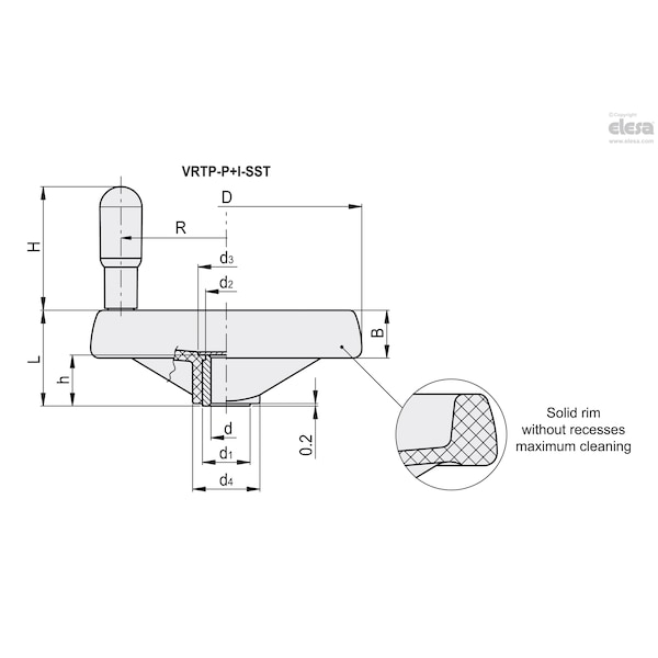 Elesa Revolving handle, VRTP.125-P+I-SST-12-K - VRTP-P+I-SST