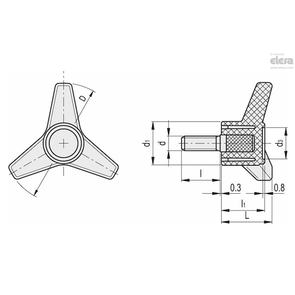 Elesa Zinc-plated steel threaded stud, VB.639/80 p-M10x30 - VB.639-P