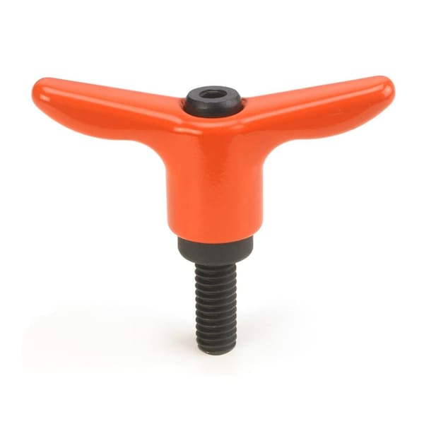Morton Adjustable Handle, T-Handle Design, Safety Orange Plastic Handle, M10 x 32mm Steel External Thread, 65mm Handle Diameter - THP-416-OR