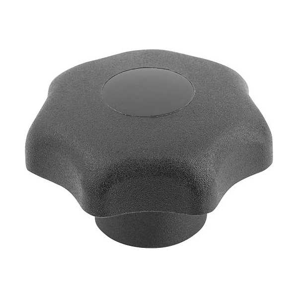 Kipp Star Grip, DIN 6336 Similar, D=M10, D1= 63, Tapped Bushing, Steel, Black Plastic, Cap: Black - K0155.2102