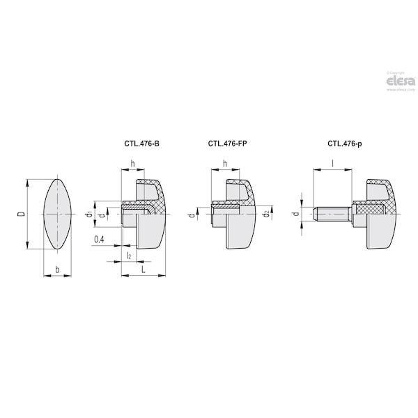 Elesa Zinc-plated steel threaded stud, CTL.476/30 p-M6x16 - CTL.476-P