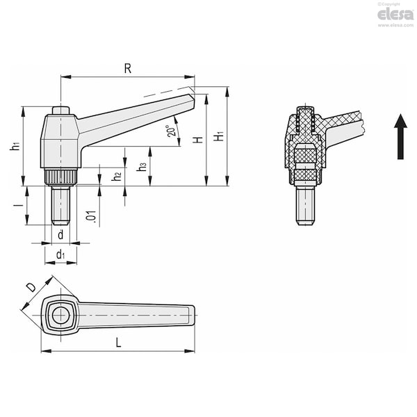 Elesa Zinc-plated steel threaded stud, MRX.80 p-3/8-16x1 - MRX-P (INCH SIZES)