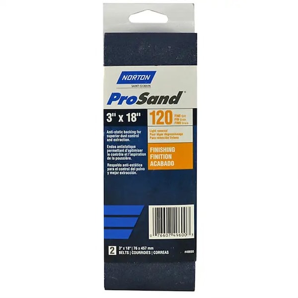 Norton Co 3" x 18" ProSand BlueFire Cinturón Portátil de Lija de 120 Grano, Paquete de 2 - 02229
