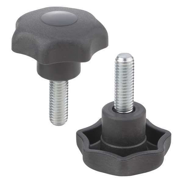 Kipp Star Grip, Similar To DIN 6336, D=M08X20, D1= 40 H=25, External Thread, Cap and Grip: Black Plastic - K0154.408X20