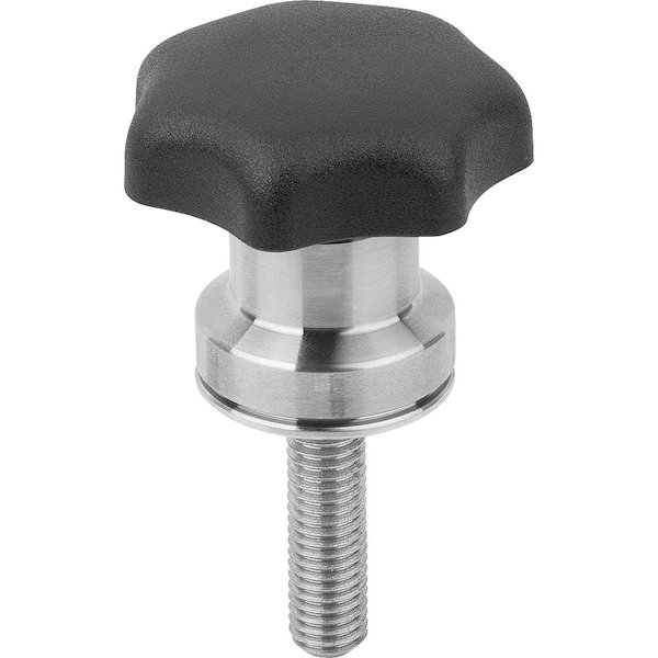 Kipp Star Grip With Clamp Force Intensif M08X15, D1=40, H=35, Form:L, Thermoplastic Black, Comp:Stainless - K1596.508X15