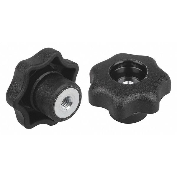 Kipp Star Grip, DIN 6336 Similar, D=1/2-13, D1= 63, Steel, Tapped Through, No Cap, Black Plastic - K0155.5A5