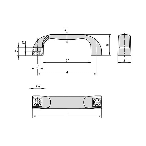Kipp Pull handle, high temp plastic, 136 mm long, mounting holes 117 mm - K0190.311708