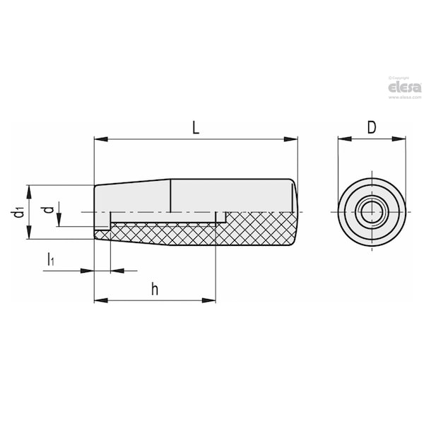 Elesa Cylindrical handles, I.280/40-1/4-20 - I.280 (INCH SIZES)