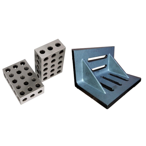 Hhip HHIP 6 X 5 X 4.5" Angle Plate & 1-2-3 Block Set Matched Pair - 9999-0007
