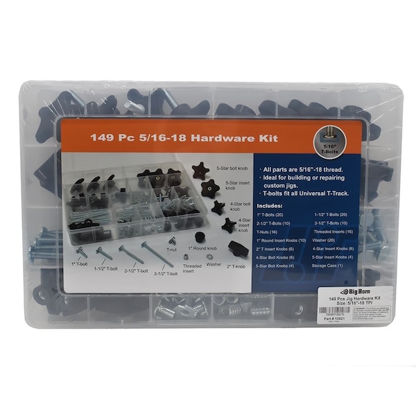 Big Horn 149 Piece Universal T-Track & Jig Hardware Kit-5/16 Inch - 18 TPI - 12621