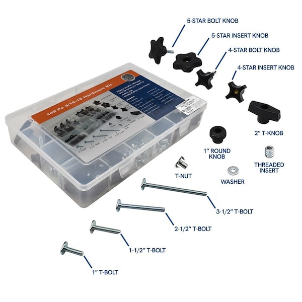 Big Horn 149 Piece Universal T-Track & Jig Hardware Kit-5/16 Inch - 18 TPI - 12621
