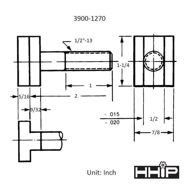 Hhip 1/2-13 X 2" T-Slot Bolt - 3900-1270