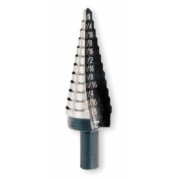 Irwin Unibit No. 4 Step Drill Bit, 12 Hole Sizes, 3/16 to 7/8 ", 1/16" Steps, High-Speed Steel, Hex Shank - UNIBIT 4