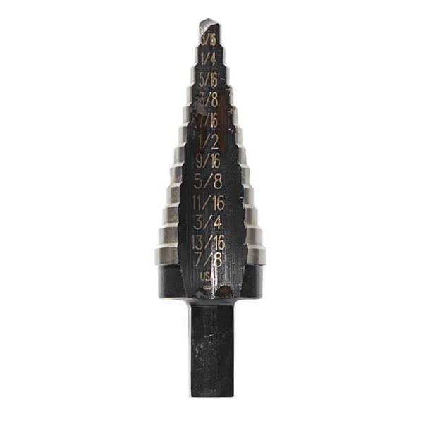 Irwin Unibit No. 4 Step Drill Bit, 12 Hole Sizes, 3/16 to 7/8 ", 1/16" Steps, High-Speed Steel, Hex Shank - UNIBIT 4