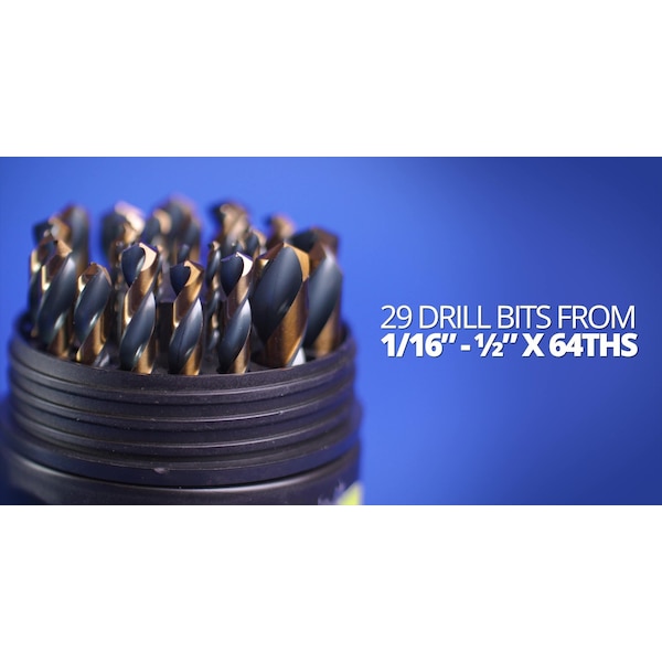 Drill America 29 Piece HSS Contractor Bit Cooler Drill Bit Set, 1/16" - 1/2" - KFD29J-3F-PC