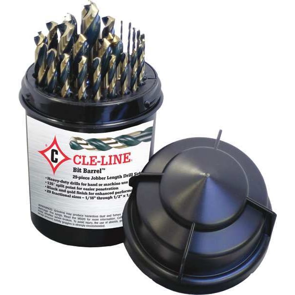 Cle-Line HD Bit Barrel Mechanics Length Drill Set Cle-Line 1875R Black & Gold HSS RHS/RHC, 29-Piece - C21165