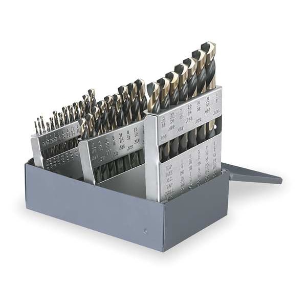 Cle-Line 135 Degree Heavy-Duty Mechanics Length Drill Set Cle-Line 1875R Black & Gold HSS, 29-Piece - C21162