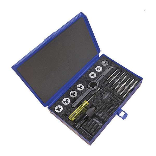 Cle-Line M2.5-M6 17PC HSS Plug Hand Tap And HSS Round Adjustable Die Set Cle-Line 0411 7 Sizes - C00448