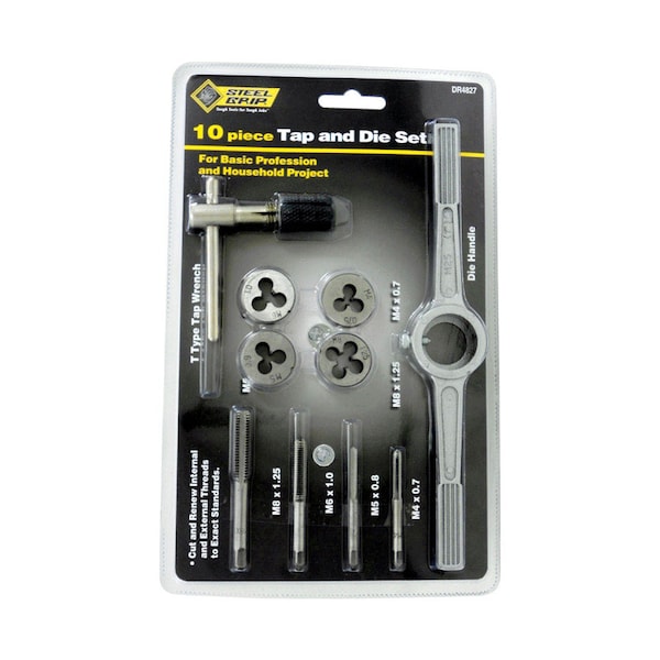 Steel Grip Steel Grip Steel Metric Tap and Die Set M8-1.25	 M4-0.7	 M6-1.0	 M5-0.8 10 pc - DR4827MM