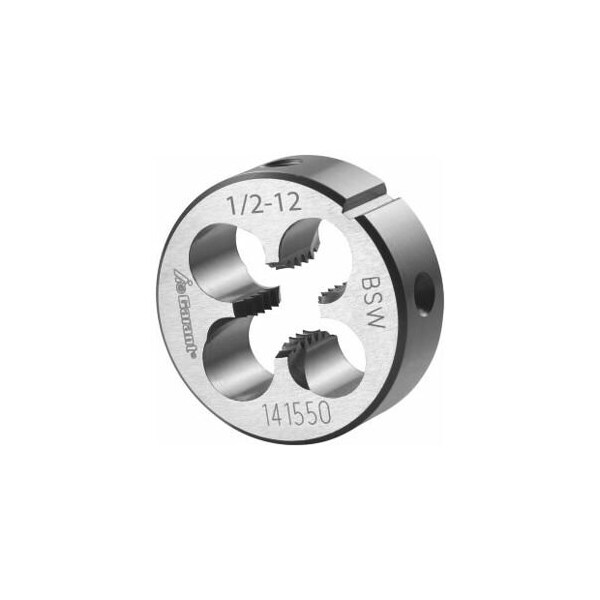 Garant 1/2in-12  HSS Round Die, for Whitworth Threads to BSW Standards, Closed/Pre-Slit Form - 141550 W1/2