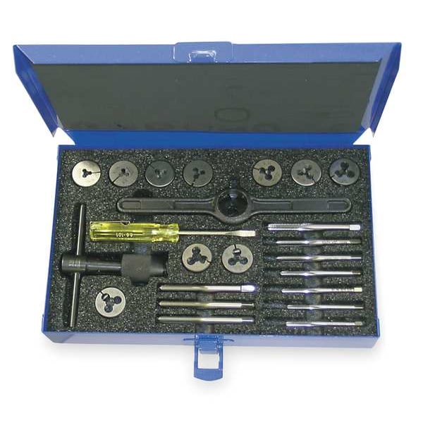 Cleveland 23PC #4-40 - #12-28 UNC and UNF HSS Plug Hand Tap and Carbon Round Adjustable Die Set Cle-Line - C00526