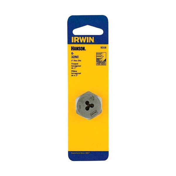 Irwin Irwin Hanson High Carbon Steel SAE Hexagon Die 6-32 1 pc - 9318