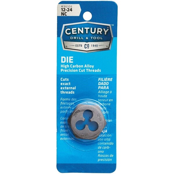 Century Drill Tool Century Drill & Tool 12-24 National Coarse 1 In. Across Flats Fractional Hexagon Die - 96106