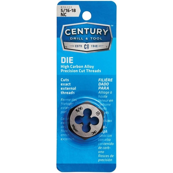 Century Drill Tool Century Drill & Tool 5/16-18 National Coarse 1 In. Across Flats Fractional Hexagon Die - 96203