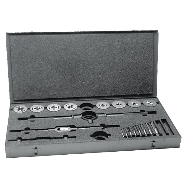 Cle-Line 11PC #0-80 to #10-24 UNC/UNF HSS Plug Hand Tap and Carbon Round Adj Die Set 525 Cle-Line 8 Sizes - C00525