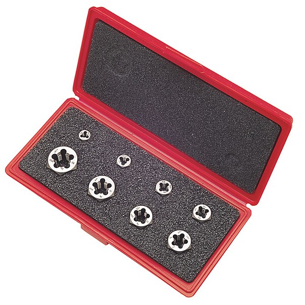Cle-Line 8PC 1/4-28 - 3/4-16 UNF Carbon Hexagon Rethreading Die Set Cle-Line 0650 - C67276