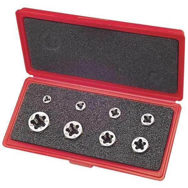 Greenfield Threading 8pc Carbon Steel Hexagon Rethreading Die Set 377 Greenfield Threading, 1/4-28 to 3/4-16 UNF - 403553