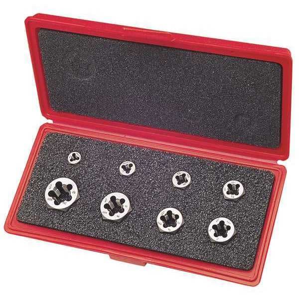 Greenfield Threading 8pc Carbon Steel Hexagon Rethreading Die Set 377 Greenfield Threading, 1/4-20 to 3/4-10 UNC - 403512