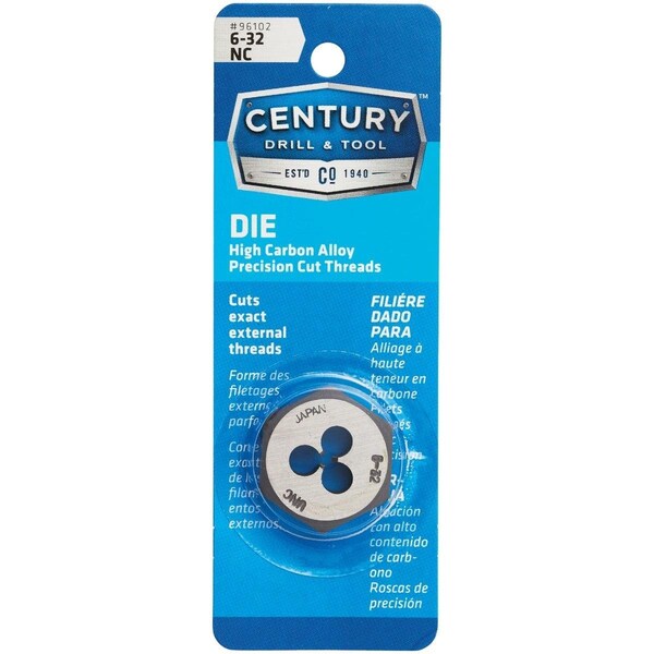 Century Drill Tool Century Drill & Tool 6-32 National Coarse 1 In. Across Flats Fractional Hexagon Die - 96102