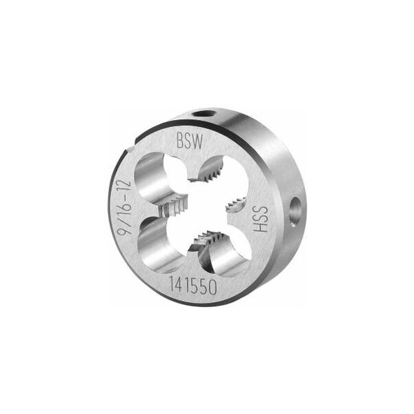 Garant 9/16in-12  HSS Round Die, for Whitworth Threads to BSW Standards, Closed/Pre-Slit Form - 141550 W9/16