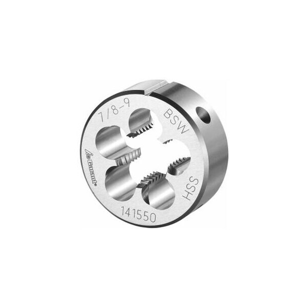 Garant 7/8in-9  HSS Round Die, for Whitworth Threads to BSW Standards, Closed/Pre-Slit Form - 141550 W7/8