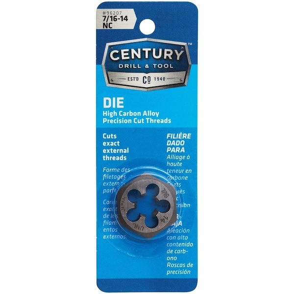 Century Drill Tool Century Drill & Tool 7/16-14 National Coarse 1 In. Across Flats Fractional Hexagon Die - 96207