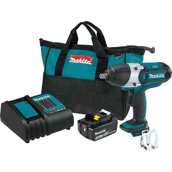 Makita Impact Wrench Kit, Cordless, 18VDC, 10 1/2 - XWT04S1