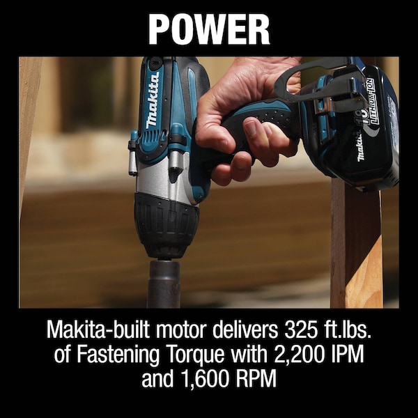 Makita Impact Wrench Kit, Cordless, 18VDC, 10 1/2 - XWT04S1