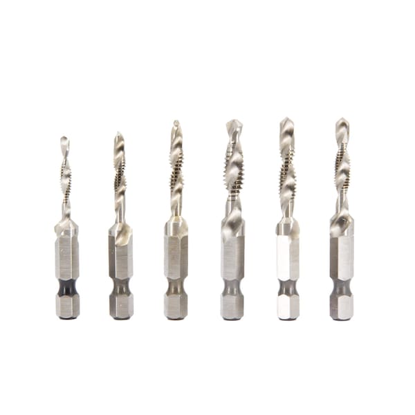 Drill America 6 Piece Drill/Tap/Countersink Bit Set, Fractional Sizes, 1/4'' Quick Change Hex Shank - TDC6F-SET