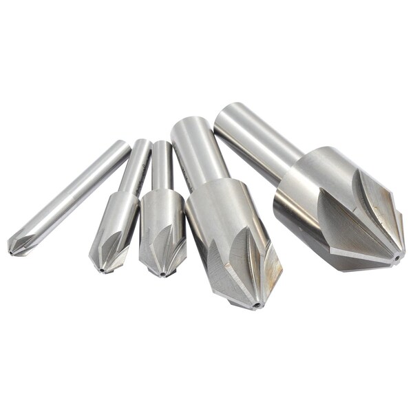 Hhip 1/4-1 in. 5 Piece 82 Degree 6 Flute High Speed Steel Chatterless Countersink Set - 2001-3000