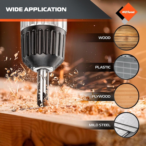 Av Steel Countersink Drill Bit Set, 5 Flute Pcs for Wood, Plywood, Plastic, Mild Steel w/ Aluminum Case - AV - 500105