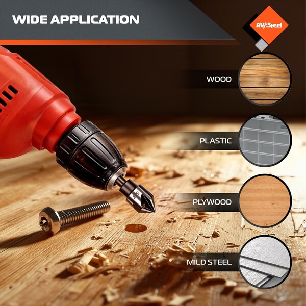 Av Steel Countersink Drill Bit Set, 5 Flute Pcs for Wood, Plywood, Plastic, Mild Steel w/ Aluminum Case - AV - 500105
