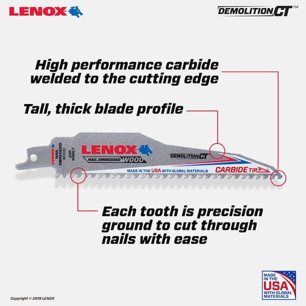 Irwin Lenox Demolition CT 6 in. Carbide Tipped Reciprocating Saw Blade 6 TPI 1 pc - 1832118