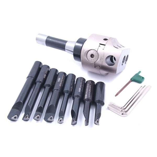 Hhip Indexable Tool Set With 3" Boring Head R8 Shank & 8 Boring Bars - 1001-0205
