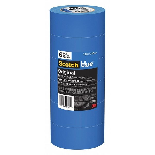 Cinta para pintor de 3M, 1 7/8 pulg. x 60 yd L, 5.4 mil de grosor, azul, Scotch Blue 2090, 6 Pk - 2090-48SC6