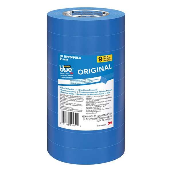 Cinta para enmascarar 3M, Azul, 24mm x 55m, paquete de 9 - 2090-24AP9.