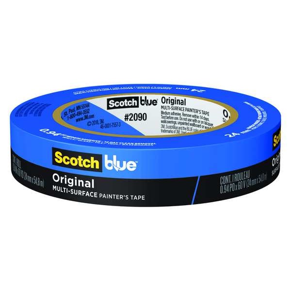 Cinta para pintor de 3M, 15/16 pulgadas de ancho x 60 yardas de largo, 5.4 mil de grosor, azul, Scotch Blue 2090, 1 paquete - 2090-24NC