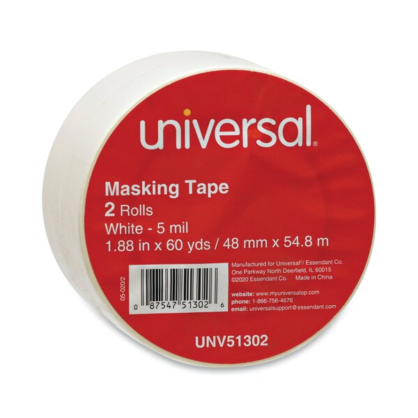 Cinta de enmascarar de uso general Universal, núcleo de 3", 48 mm x 54.8 m, beige, paquete de 2 - UNV51302